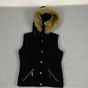 Corduroy Puffer Vest Sz Medium Streetwear Society Black Removable Hood